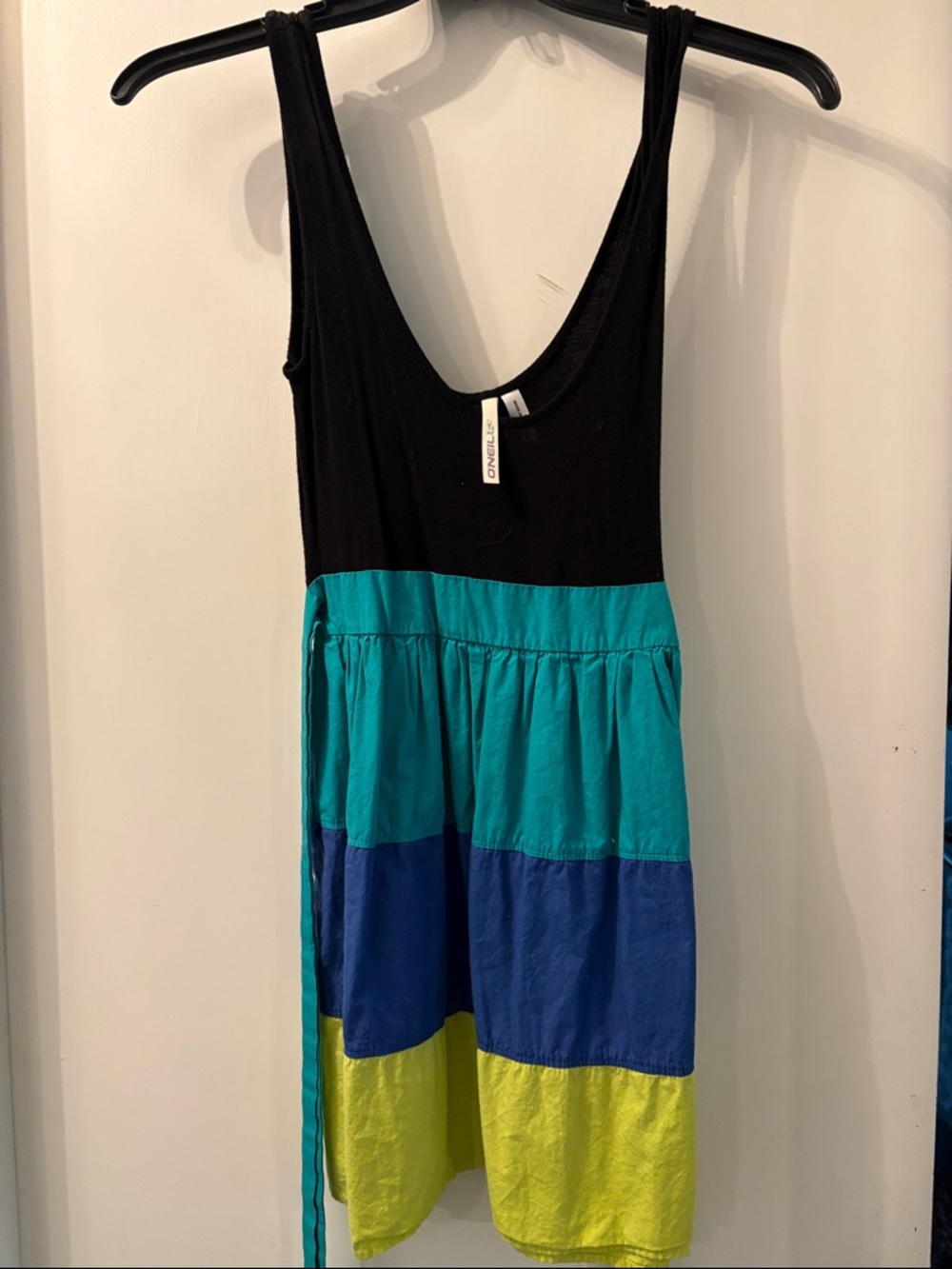 O'Neill Black with Teal, Royal Blue & Lime Colorblock Mini Dress